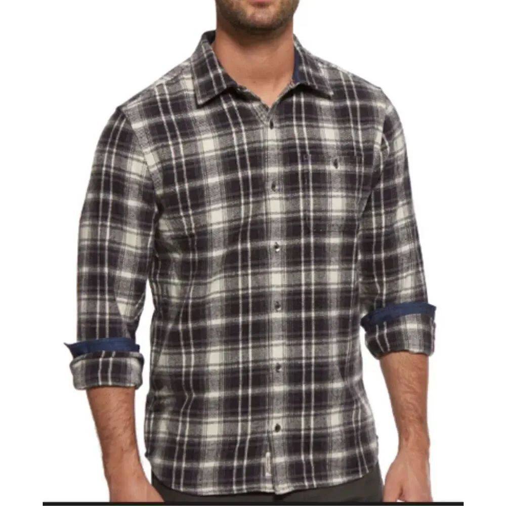FLAG & ANTHEM NWT GREY/CREAM PLAID FLANNEL heavy SHIRT sz XL